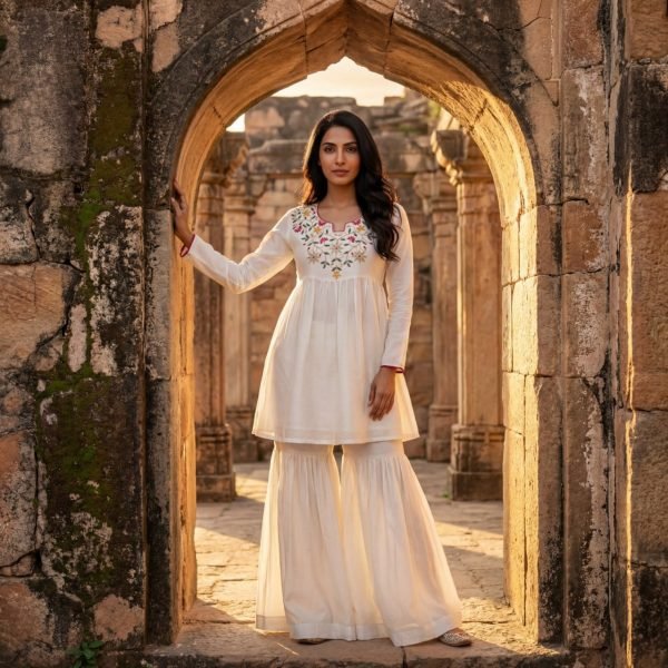 Premium White Silk Outfit with Fancy Neck Design for Festive Wear CO ORD Sets