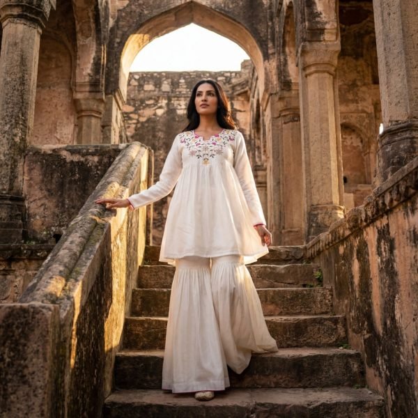 Premium White Silk Outfit with Fancy Neck Design for Festive Wear CO ORD Sets