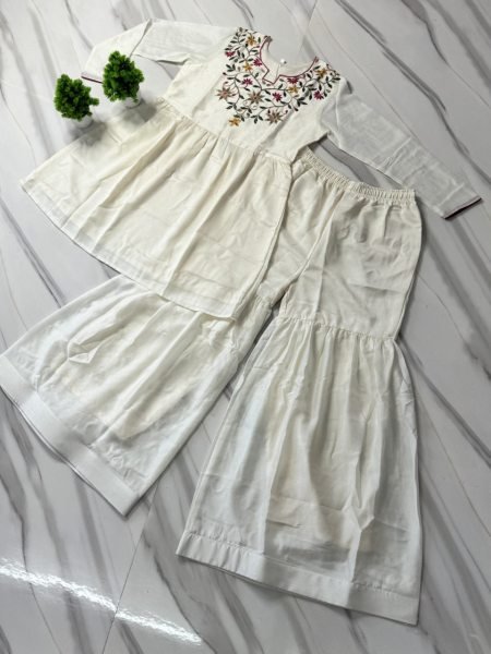 Premium White Silk Outfit with Fancy Neck Design for Festive Wear CO ORD Sets