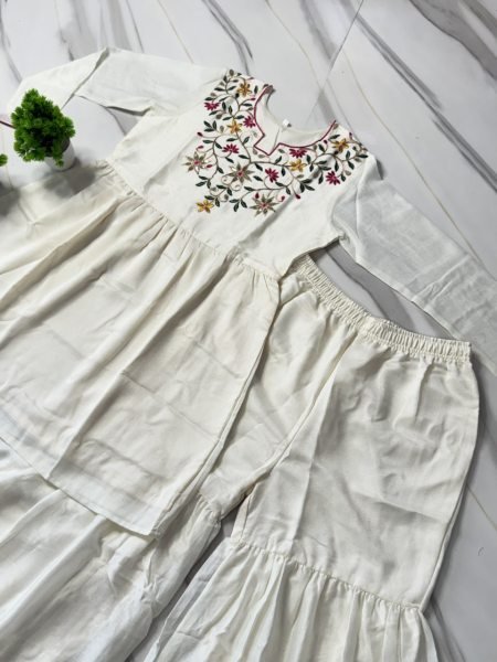Premium White Silk Outfit with Fancy Neck Design for Festive Wear CO ORD Sets