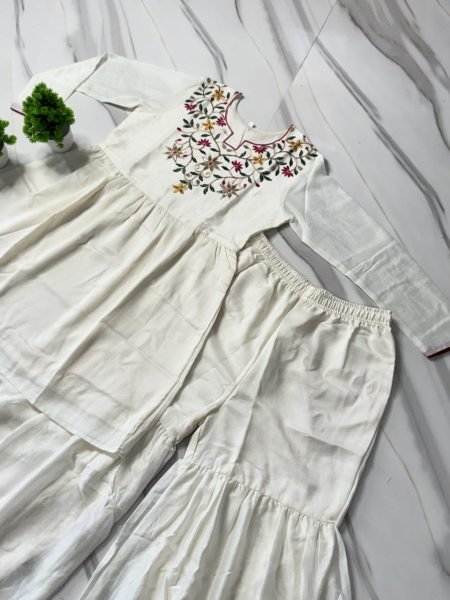 Premium White Silk Outfit with Fancy Neck Design for Festive Wear CO ORD Sets