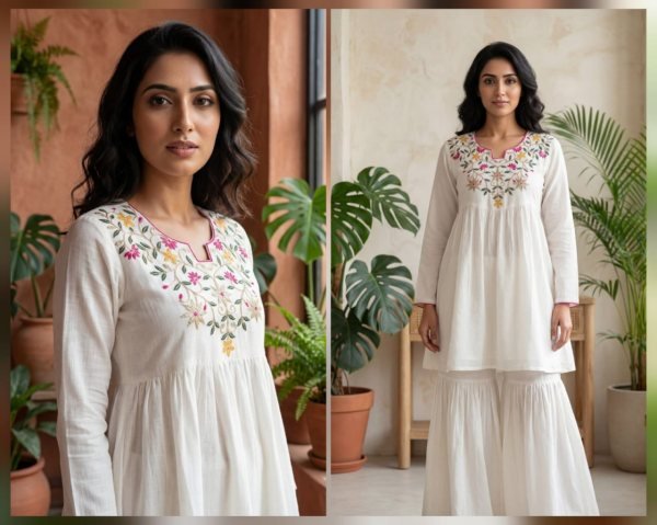 Premium White Silk Outfit with Fancy Neck Design for Festive Wear CO ORD Sets