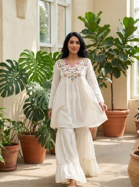 Premium White Silk Outfit with Fancy Neck Design for Festive Wear CO ORD Sets