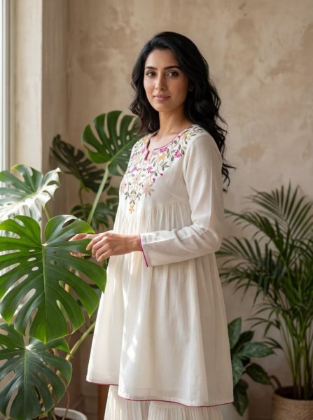 Premium White Silk Outfit with Fancy Neck Design for Festive Wear CO ORD Sets