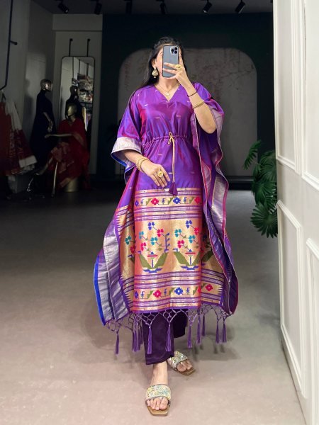 Premium Women s Kaftan in Jacquard Fabric   Festive   Casual Wear 