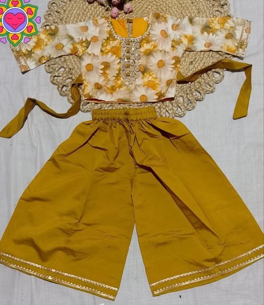 Premium Yellow Floral Printed Kids Kurti Plazzo Set For Casual Wear Girls Wear