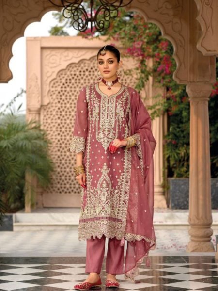 Premium Zaveri Organza Salwar Suit With Embroidery Fully Stitched Salwar Kameez