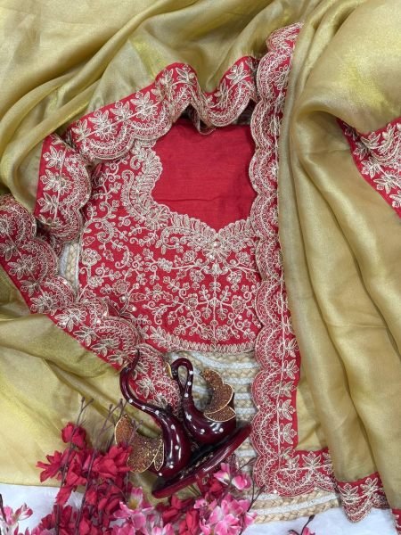 Premium Zoya Gold Soft Tissue Saree With Sequence Embrodery Work  Designer Wedding Sarees Wholesale