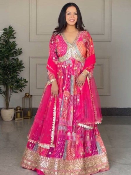 Presenting New Aliya Cut Gown  Pent  Dupatta Set Fully Stitched Ready To Wear 