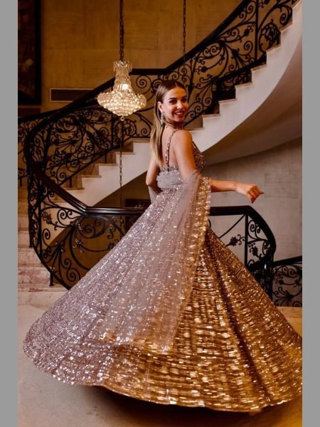 Presenting New Beautiful Net Fabric Golden Color Latest Lehenga Collection   Designer Lehenga Choli