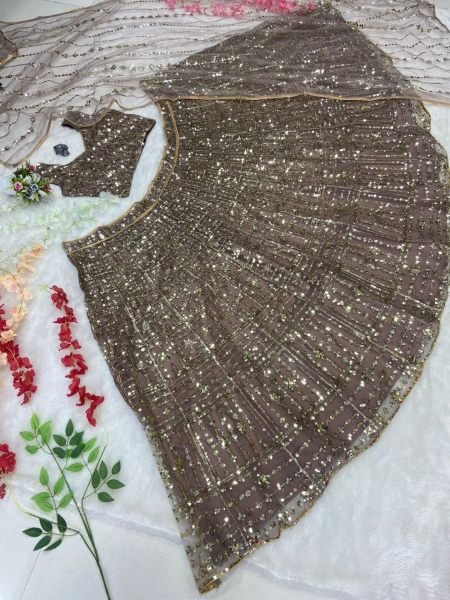 Presenting New Beautiful Net Fabric Golden Color Latest Lehenga Collection   Designer Lehenga Choli