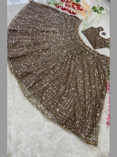 Presenting New Beautiful Net Fabric Golden Color Latest Lehenga Collection   Designer Lehenga Choli