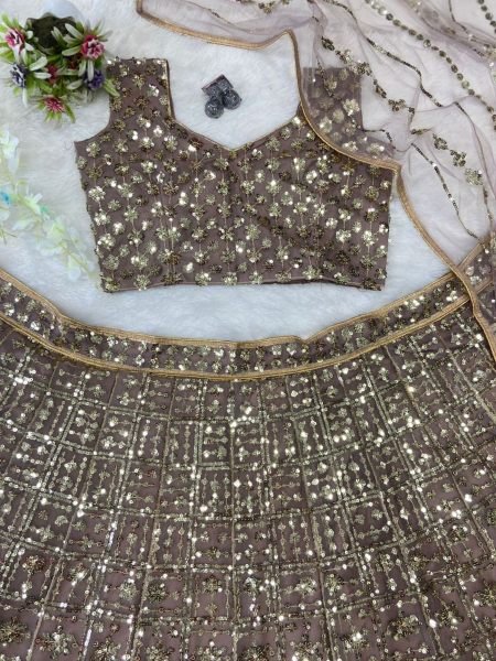 Presenting New Beautiful Net Fabric Golden Color Latest Lehenga Collection   Designer Lehenga Choli