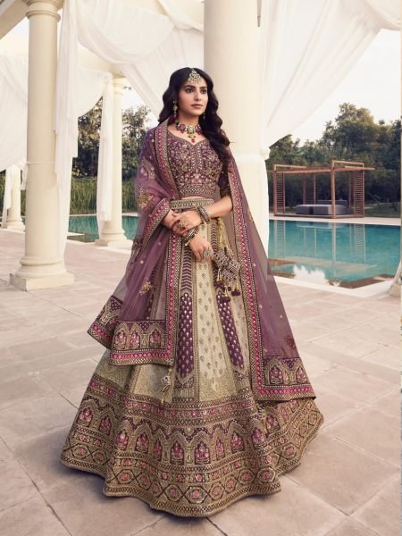 Bridal Lehengas : Pista green soft net sequence work bridal