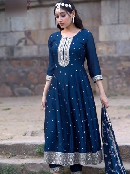 Presenting New Fancy Anarkali Kurti Embroidery and Sequence work With Silk Dupatta 
