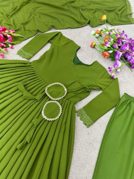 Presenting New Heavy Georgette Gown Pant   Dupatta  3 Piece Kurti Set