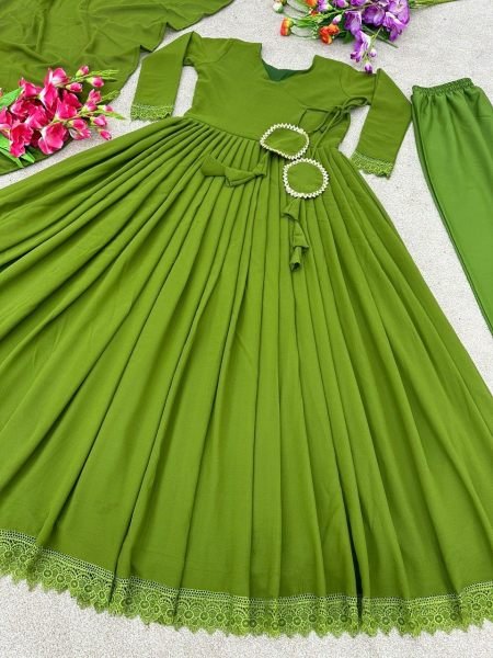 Presenting New Heavy Georgette Gown Pant   Dupatta  3 Piece Kurti Set