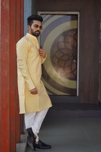 Presenting new heavy j card silk with amboj work traditional kurta Pant Kurta Pajama Wholesale