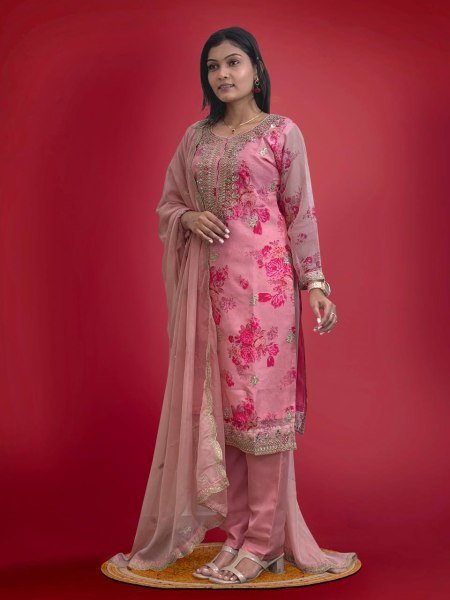 Presenting New Premium Kundan Organza Suit With Embroidery Coding Dori Sequence With Heavy Stone 3 Piece Kurti Set