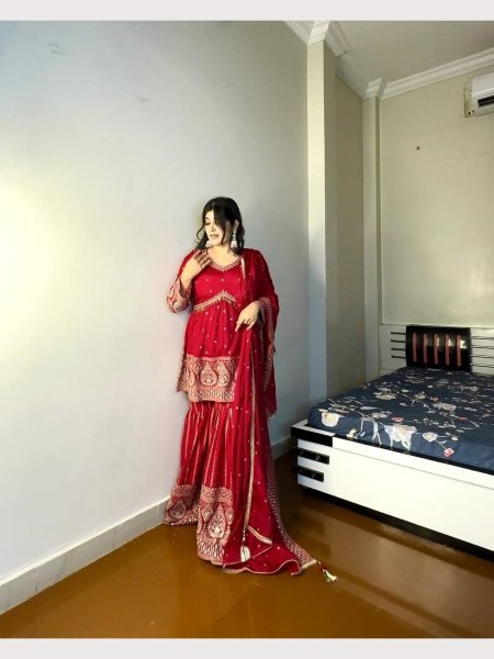 Presenting New Pure Heavy Faux Georgette Sharara Suits  Ready To Wear Collection