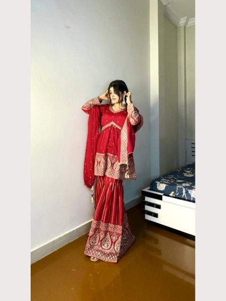 Presenting New Pure Heavy Faux Georgette Sharara Suits  Ready To Wear Collection