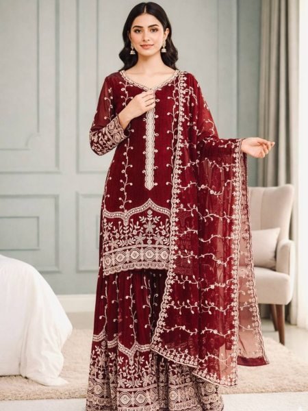 Presenting our latest Pure Fendy Silk with heavy embroidery sequence work fully stitched   ready to wear Ready To Wear Suit