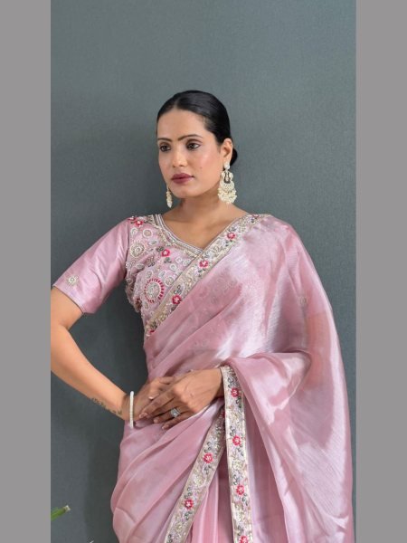 Presenting Premium Burberry Silk Embellished With Beautiful Handwork Border Silk Sarees Wholesale