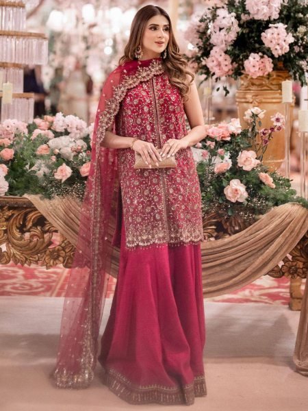 Princess Look Pink Heavy Chinnon Silk Luxury Zari Embroidered Kurti Palazzo Set With Dupatta  Ready To Wear Suit