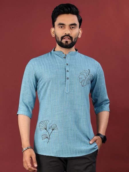 PrintCraft Stylish Digital Printed Jute Cotton Short Kurta for Festive & Casual Vibes Mens Wear