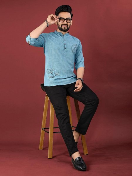 PrintCraft Stylish Digital Printed Jute Cotton Short Kurta for Festive & Casual Vibes Mens Short Kurta