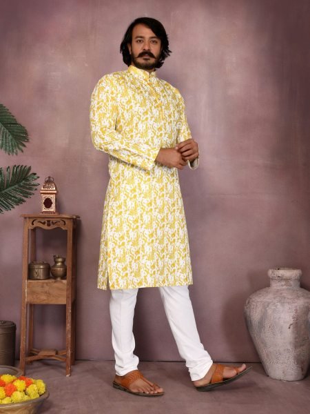 Printed Cotton Kurta and Pyjama At Factory Price for Ethnic Fashion Markets Mens Wear