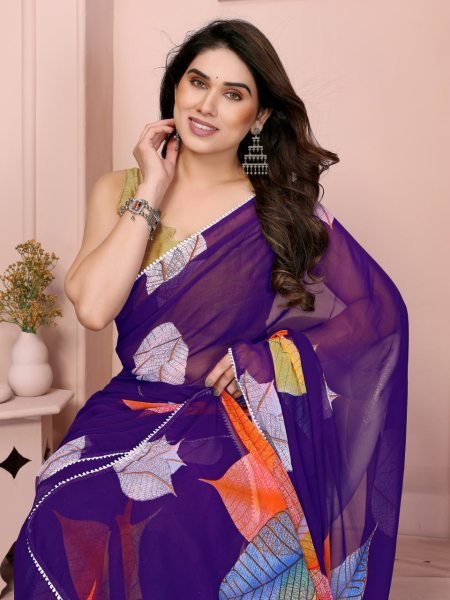 Printed Georgette Ready to Wear Saree with Lace Border   Banglori Blouse Best Wholesale Price  Georgette Sarees Wholesale