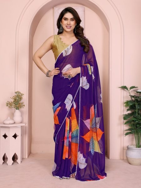 Printed Georgette Ready to Wear Saree with Lace Border   Banglori Blouse Best Wholesale Price  Georgette Sarees Wholesale