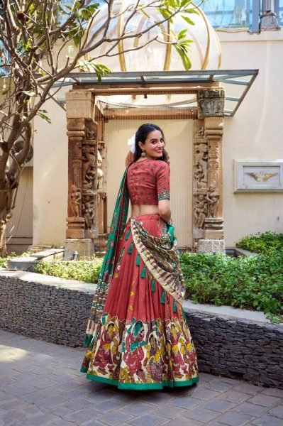 Printed Kalamkari Reception Half Saree Lehenga Tussar Silk Elegance with Foil Finish New Launch Half Saree Lehenga