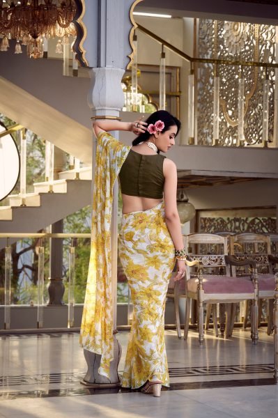 Printed Marble Saree with Pearl Border & Silk Blouse Effortless Elegance Printed Cotton Sarees Wholesale