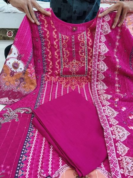 Printed Pure Soft Muslin Pakistani Pink Suit With Dori Embroidery Mirror Work Printed Kurtis
