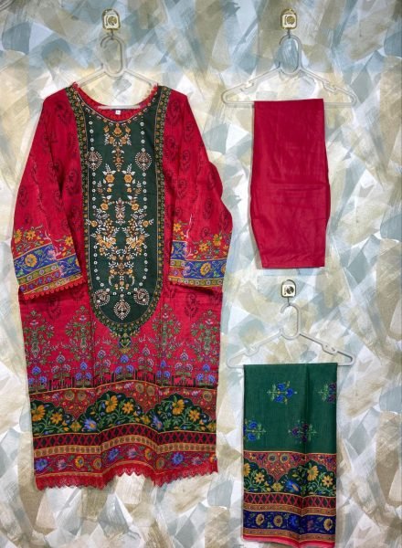 Pristine Red Cotton Embroidered Printed Kurta Set with Matching Dupatta for Bulk Buyers Wholesale Printed Salwar Kameez 