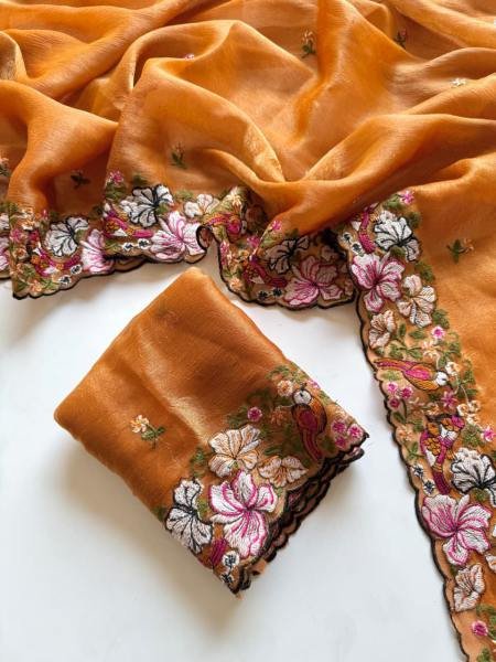 Pure Alexa Crush Saree with Premium Floral and Cut Work Embroidery For Woman Embroidery Sarees Wholesale