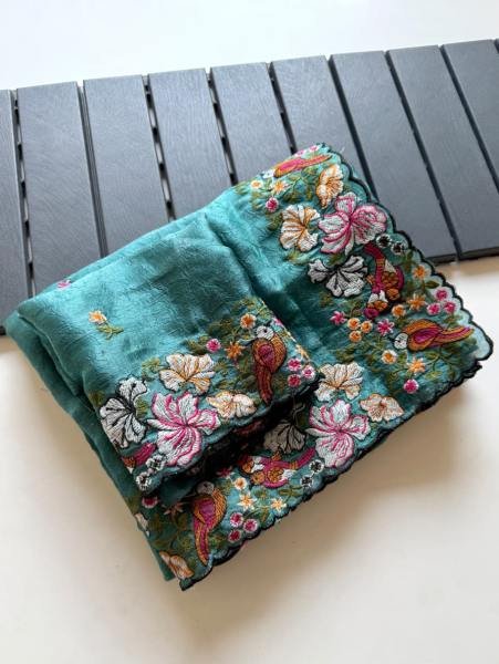 Pure Alexa Crush Saree with Premium Floral and Cut Work Embroidery For Woman Embroidery Sarees Wholesale