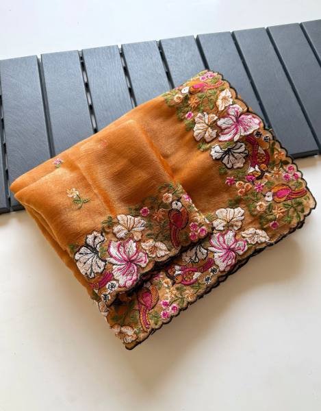 Pure Alexa Crush Saree with Premium Floral and Cut Work Embroidery For Woman Embroidery Sarees Wholesale