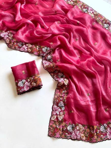 Pure Alexa Crush Saree with Premium Floral and Cut Work Embroidery For Woman Embroidery Sarees Wholesale