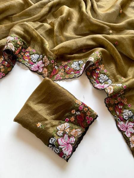 Pure Alexa Crush Saree with Premium Floral and Cut Work Embroidery For Woman Embroidery Sarees Wholesale