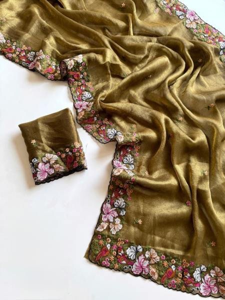 Pure Alexa Crush Saree with Premium Floral and Cut Work Embroidery For Woman Embroidery Sarees Wholesale