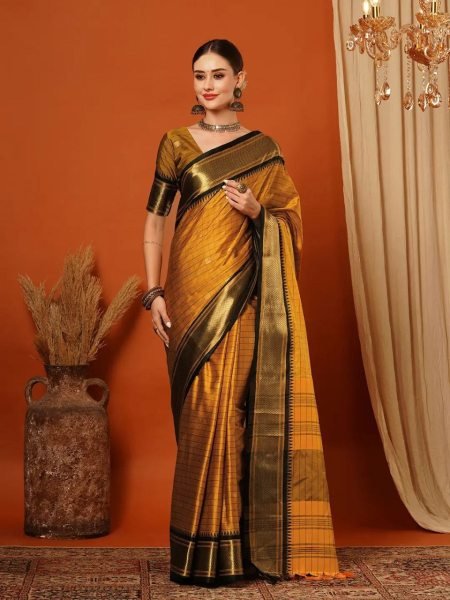 Pure Aura Cotton Silk Saree Contrast Blouse  & Pallu for Festive Elegance Cotton Sarees Wholesale