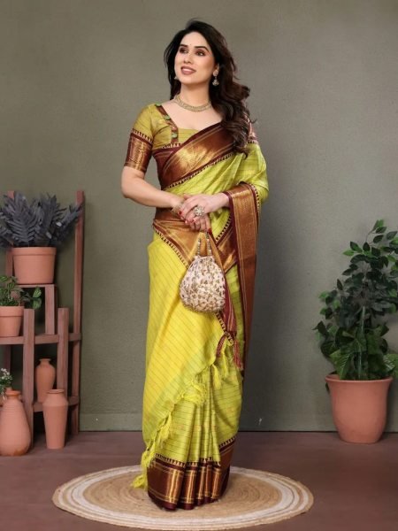 Pure Aura Cotton Silk Saree Contrast Blouse  & Pallu for Festive Elegance Cotton Sarees Wholesale