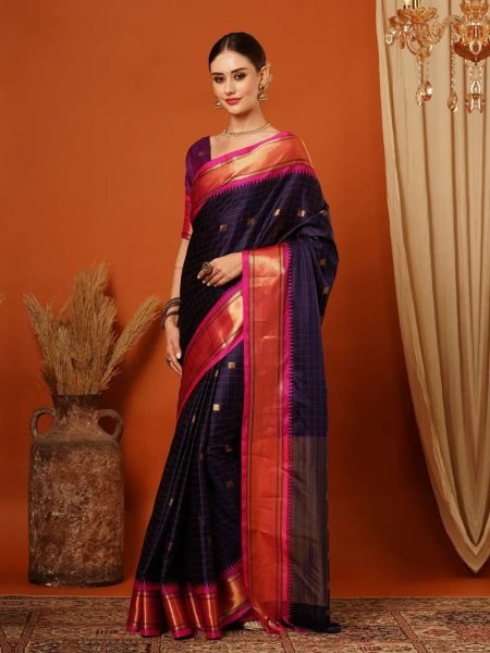 Pure Aura Cotton Silk Saree Contrast Blouse  & Pallu for Festive Elegance Cotton Sarees Wholesale