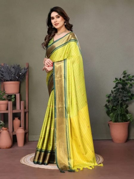 Pure Aura Cotton Silk Saree Contrast Blouse  & Pallu for Festive Elegance Cotton Sarees Wholesale