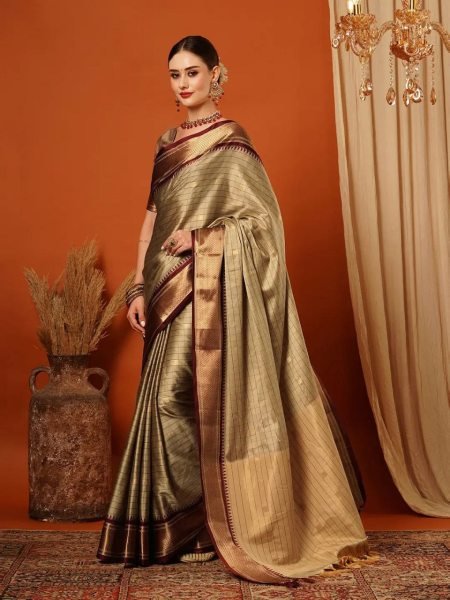 Pure Aura Cotton Silk Saree Contrast Blouse  & Pallu for Festive Elegance Cotton Sarees Wholesale