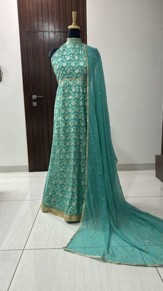 Pure Banarasi Jacquard Dola Silk Gown   Border work With Dupatta Kurti With Dupatta Wholesale