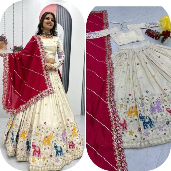 Pure Banarasi Tissue Thread Embroidery Work Elephant Lehenga Choli Wholesale Price Designer Lehenga Choli